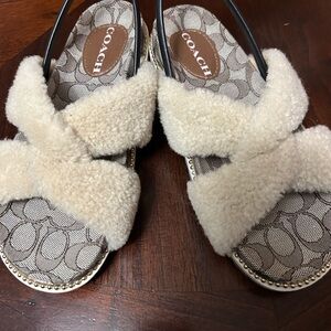 Coach Beige Fuzzy Sandals